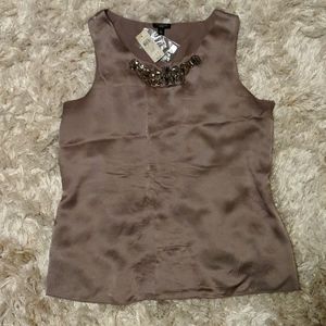 🤎Ann Taylor gems silk taupe sleeveless blouse size LP🤎